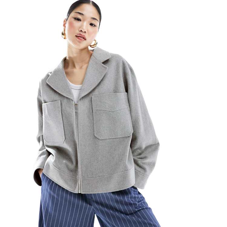 ASOS DESIGN short brushed jacket in grey