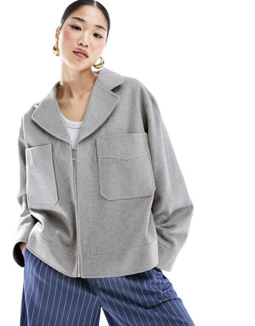 ASOS DESIGN short brushed jacket in grey