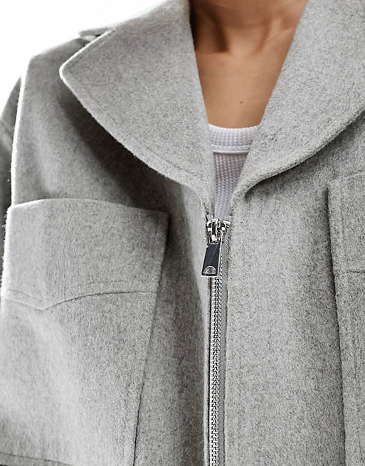 ASOS DESIGN short brushed jacket in grey