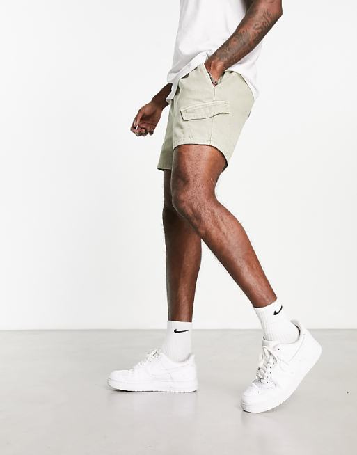 ASOS DESIGN Short cargo court coupe slim Kaki délavé ASOS ASOS DESIGN Short cargo court coupe slim Kaki délavé ASOS
