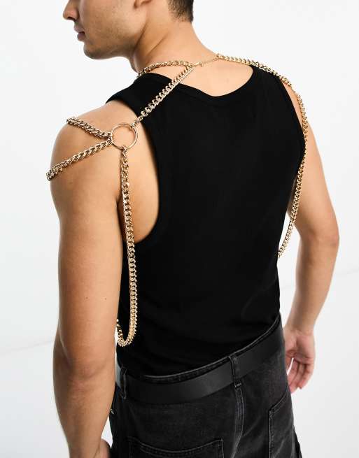 ASOS DESIGN short chain body harness in gold tone