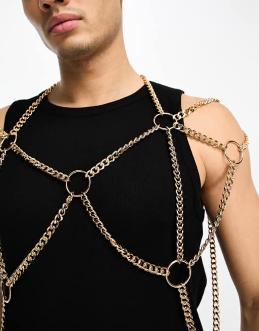 ASOS DESIGN short chain body harness in gold tone