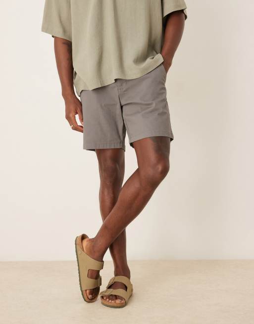 ASOS DESIGN - Short chino ajusté mi-long - Gris