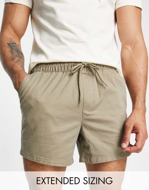 ASOS DESIGN - Short chino slim court à taille élastique - Kaki 