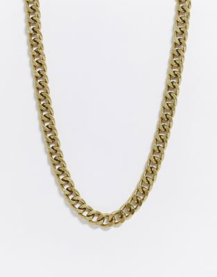 Asos Design Short Chunky 10mm Neckchain In Burnished Gold Tone In Gold