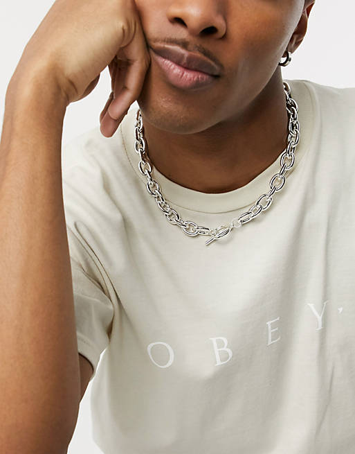 ASOS DESIGN short chunky chain with t bar in shiny silver tone | ASOS