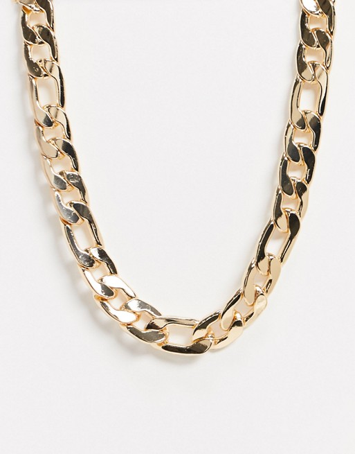 ASOS DESIGN short chunky 14mm figaro neckchain in gold tone