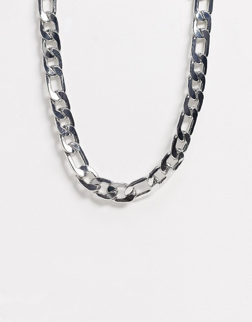 ASOS DESIGN short chunky 14mm figaro neckchain in silver tone