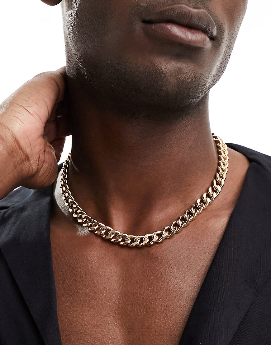 Asos Design Short Chunky 10mm Neckchain In Burnished Gold Tone
