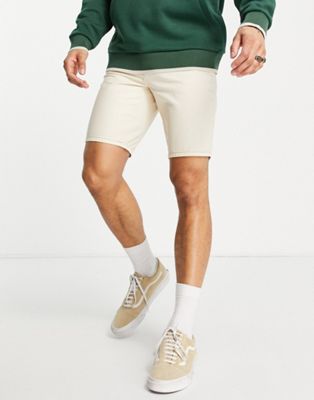 ASOS DESIGN classic rigid denim shorts in dusty ecru - ASOS Price Checker