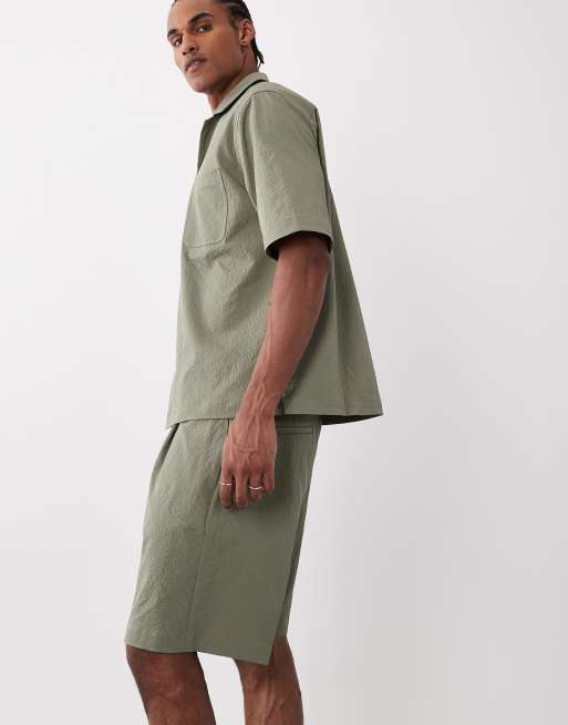 ASOS DESIGN - Short classique habillé d'ensemble en crépon - Kaki, 3 de 5