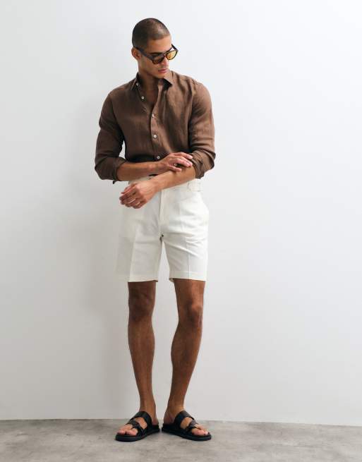 ASOS DESIGN - Short classique habillé en lin majoritaire avec pattes de réglage sur les côtés - Blanc , 2 de 5