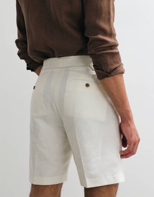 ASOS DESIGN - Short classique habillé en lin majoritaire avec pattes de réglage sur les côtés - Blanc , 4 de 5