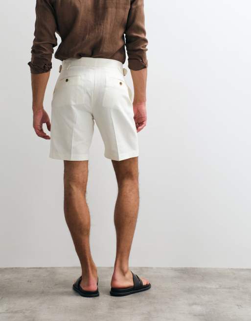 ASOS DESIGN - Short classique habillé en lin majoritaire avec pattes de réglage sur les côtés - Blanc , 5 de 5