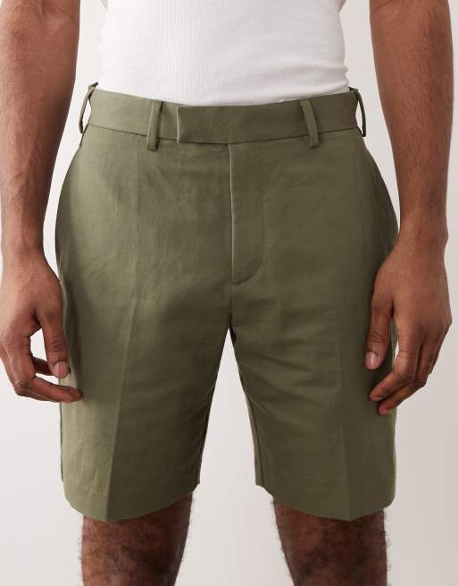 ASOS DESIGN - Short classique habillé en lin majoritaire - Vert olive , 3 de 5