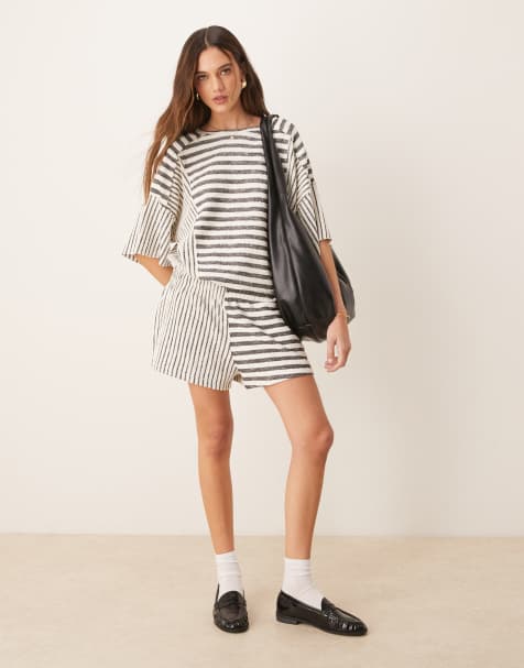 ASOS DESIGN short co-ord in textured mixed stripe - view 1