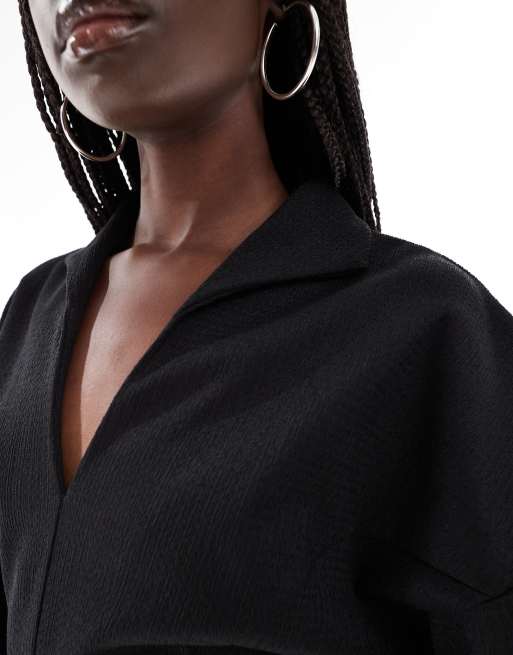 ASOS DESIGN short cocoon sleeve collared mini dress in black, 2 of 4