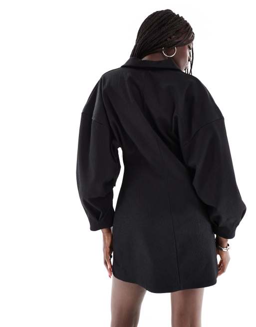 ASOS DESIGN short cocoon sleeve collared mini dress in black, 4 of 4