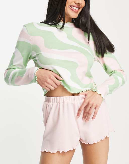 ASOS DESIGN - Short confort à assortir à bords ondulés en tissu ultra doux - Rose