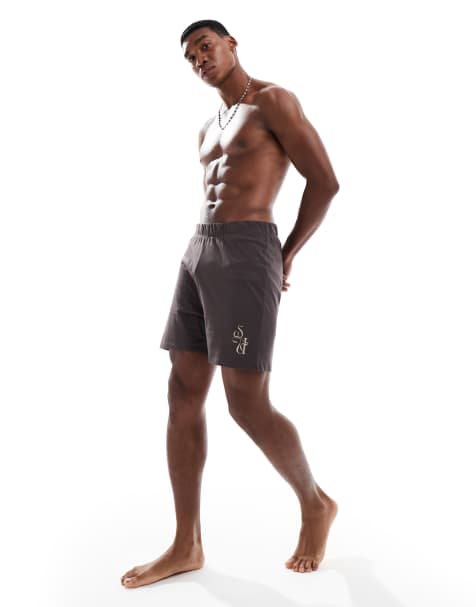 ASOS DESIGN - Short confort à broderie - Marron phoque - view 1