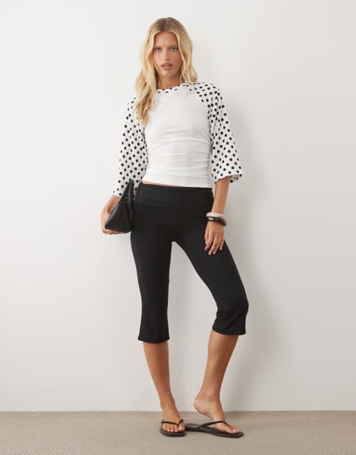 ASOS DESIGN short contrast sleeve top with cinched waist in mono polka dot print, 2 of 4