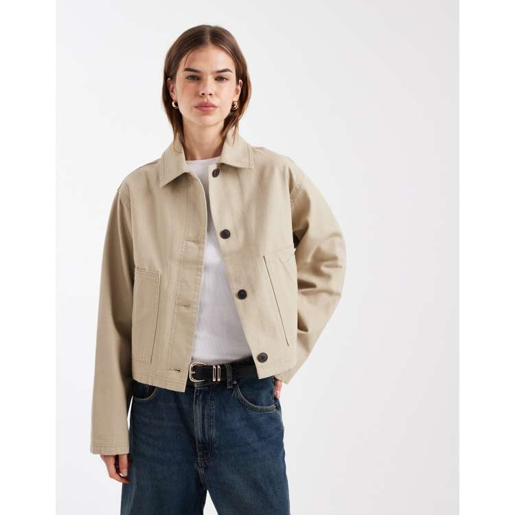 ASOS DESIGN short cotton Harrington jacket in stone | ASOS