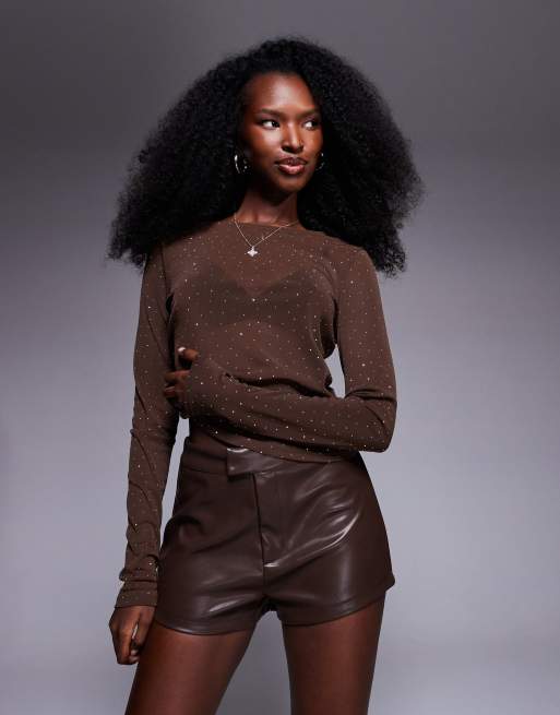 ASOS DESIGN - Short court en imitation cuir - Chocolat, 4 de 5