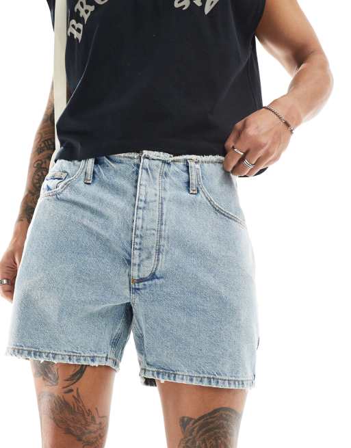 ASOS DESIGN - Short court et ajusté à ceinture effilochée - Bleu clair délavé