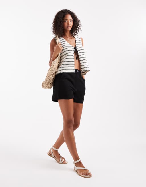 ASOS DESIGN - Short dad décontracté en lin mélangé - Noir, 4 de 5