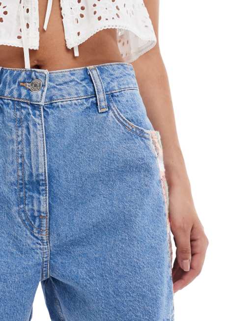 ASOS DESIGN - Short dad en jean avec empiècements au crochet - Bleu moyen, 4 de 5