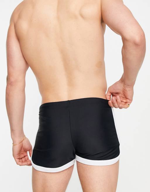 ASOS DESIGN - Short de bain à ourlet incurvé et bords blancs - Noir, 3 de 4