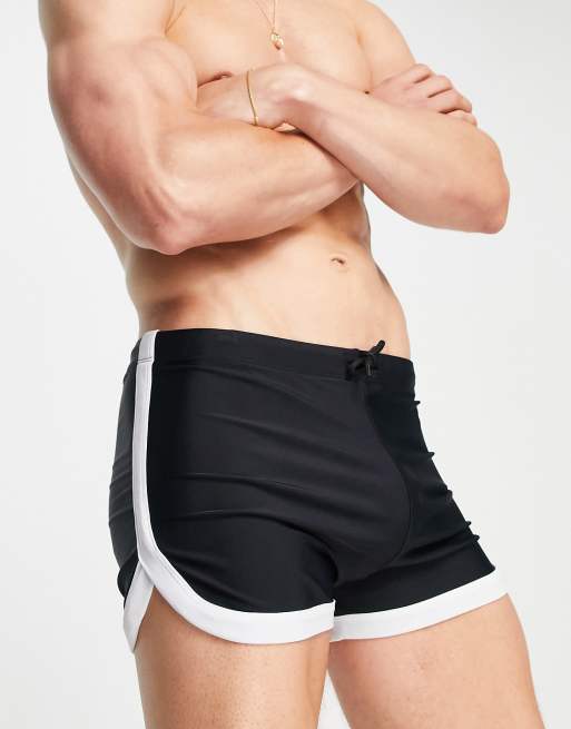 ASOS DESIGN - Short de bain à ourlet incurvé et bords blancs - Noir, 4 de 4