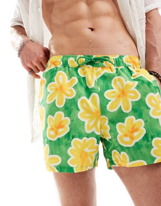 ASOS DESIGN - Short de bain coupe courte à fleurs - Vert