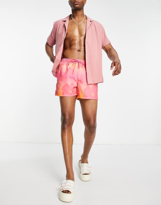 ASOS DESIGN - Short de bain coupe courte à imprimé floral délavé - Rose, 4 de 4