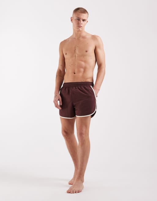 ASOS DESIGN - Short de bain court à bords contrastants - Marron, 2 de 5