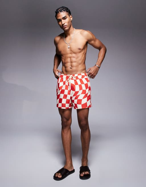 ASOS DESIGN - Short de bain court à carreaux - Rouge, 3 de 4