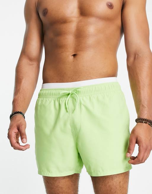 ASOS DESIGN - Short de bain court à ceinture double - Vert citron