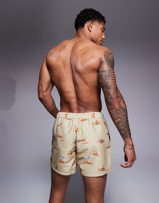 ASOS DESIGN - Short de bain court à imprimé plage - Taupe, 4 de 4