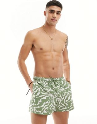ASOS DESIGN swim shorts in short length in green abstract swirl print - ASOS Price Checker