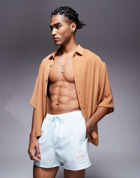 ASOS DESIGN - Short de bain court à rayures - Bleu/blanc - view 1
