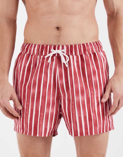 ASOS DESIGN - Short de bain court à rayures - Rouge, 4 de 5