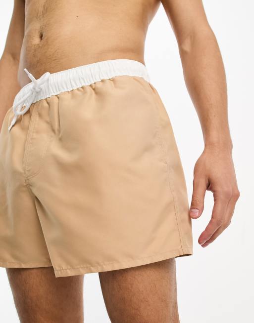 ASOS DESIGN - Short de bain court à taille contrastante - Beige, 4 de 4