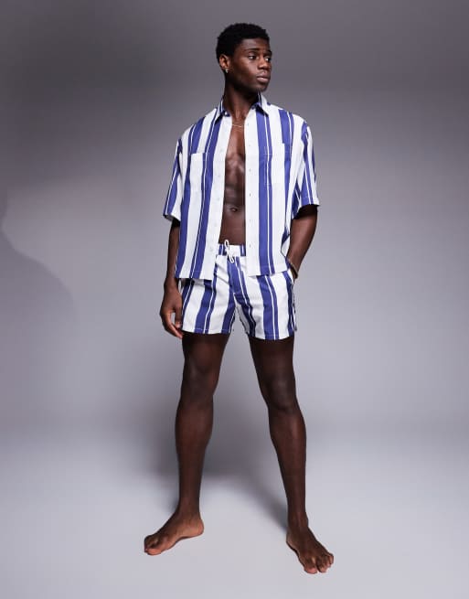 ASOS DESIGN - Short de bain court d'ensemble à rayures - Bleu, 3 de 4