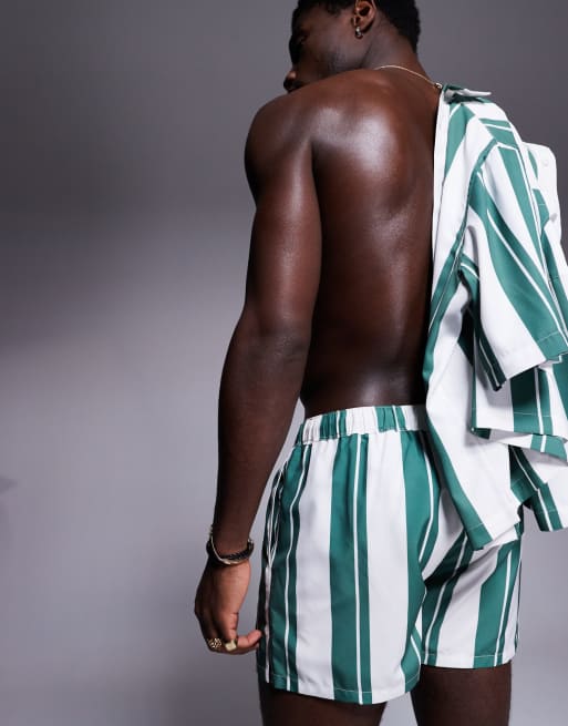 ASOS DESIGN - Short de bain court d'ensemble à rayures - Vert, 2 de 4