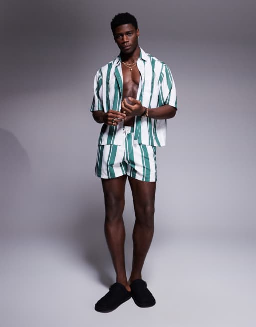 ASOS DESIGN - Short de bain court d'ensemble à rayures - Vert, 4 de 4
