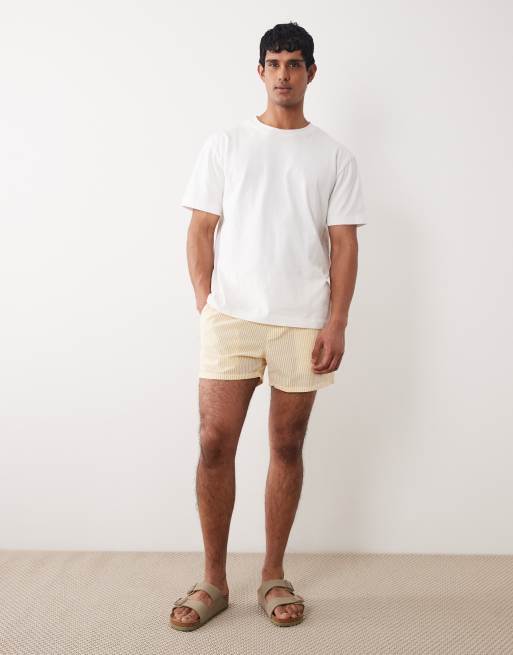 ASOS DESIGN - Short de bain court en crépon rayé - Jaune, 2 de 5