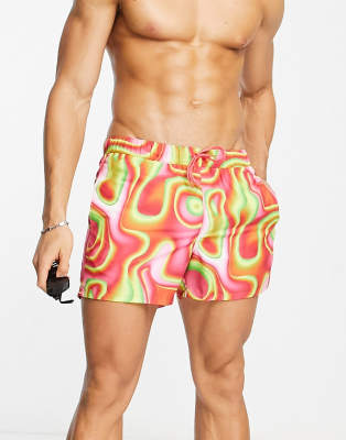 ASOS DESIGN swim shorts in short length in marble print - ASOS Price Checker