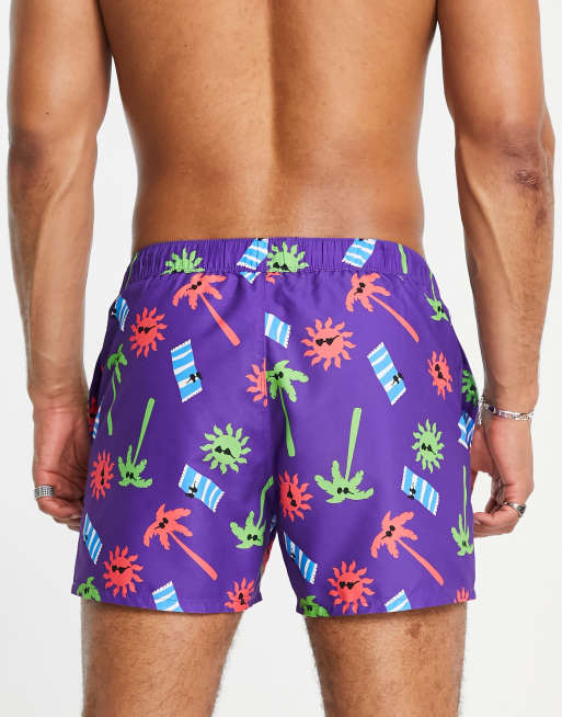 ASOS DESIGN - Short de bain court imprimé plage - Violet, 4 de 4