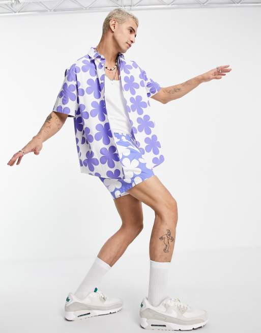 ASOS DESIGN - Short de bain d'ensemble coupe courte à imprimé floral - Violet