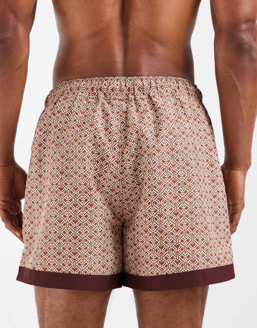 ASOS DESIGN - Short de bain d'ensemble coupe courte à imprimé géométrique avec bordures contrastantes - Orange, 4 de 5